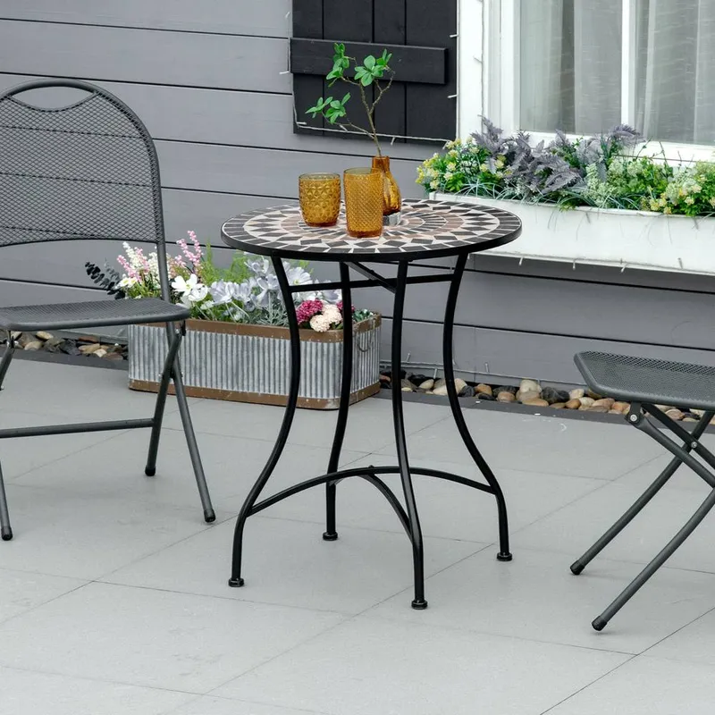 Outsunny 60cm Mosaic Round Bistro Table Outdoor Garden Side Table, Black Black