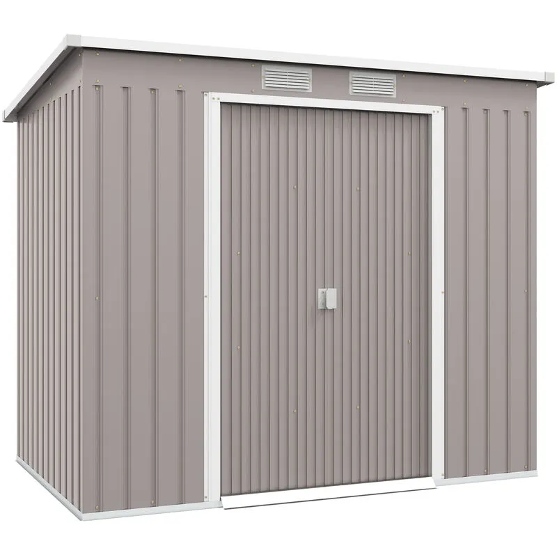 Outsunny 7 x 4ft Metal Garden Storage Shed w/ Double Door Green in Grey Grey