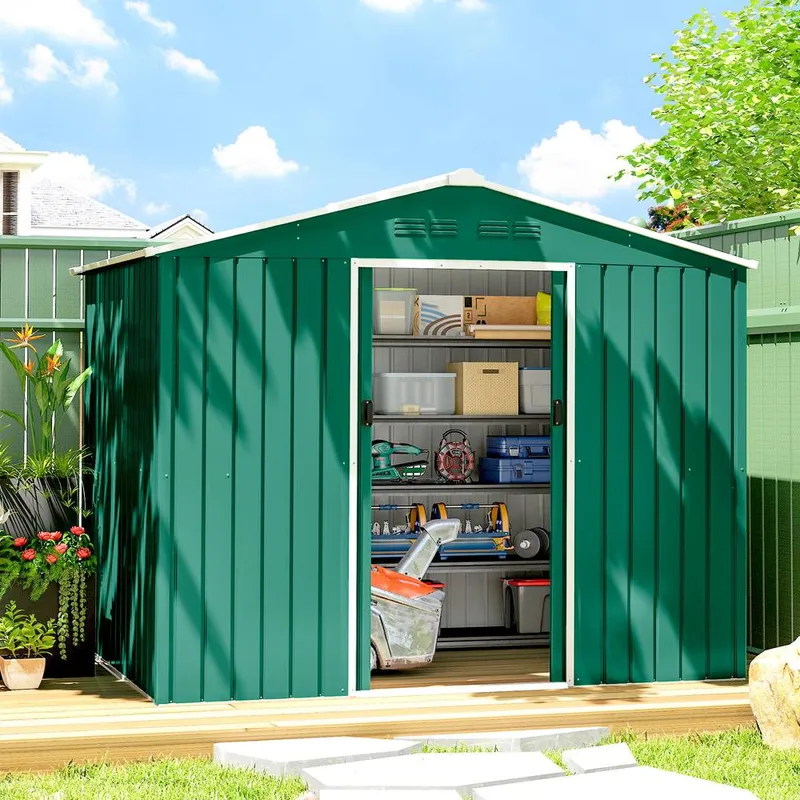 Outsunny Garden Storage Shed with Double Sliding Door Outdoor Green