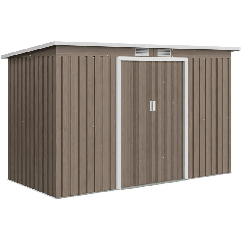 Outsunny 9 x 4FT Metal Garden Storage Shed w/ 2 Door, Light Grey Wood Grain Light Grey