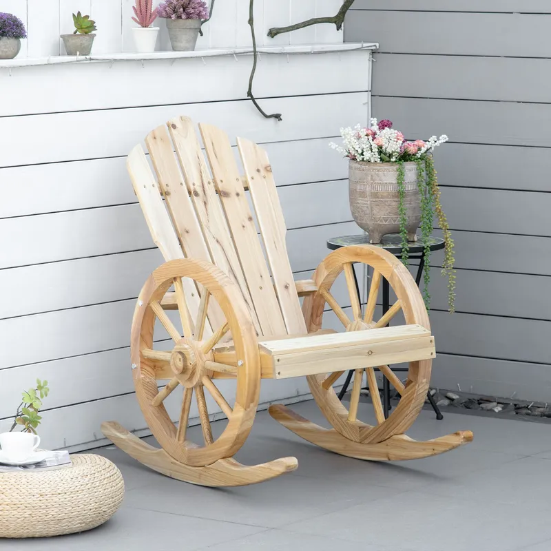 Outsunny Adirondack Rocking Chair Porch Poolside Garden Lounging Natural Natural