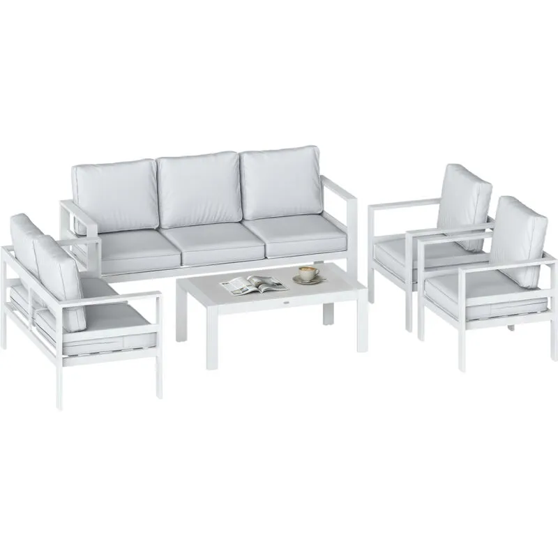 Outsunny Aluminium Garden Furniture Sofa Set with Olefin Cushions, White