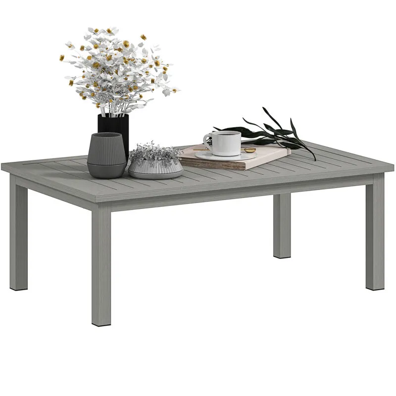 Outsunny Aluminium Outdoor Coffee Table Patio Table with Slat Top, Grey