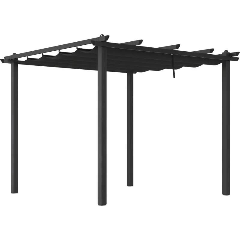 Outsunny - Aluminium Pergola with Retractable Roof, Garden Gazebo Canopy 3 x 3m