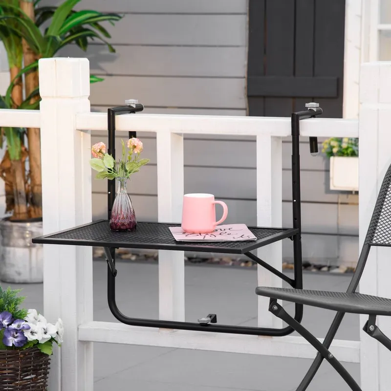 Outsunny Balcony Hanging Table Wall Mount Adjustable Folding Desk Patio Black Black