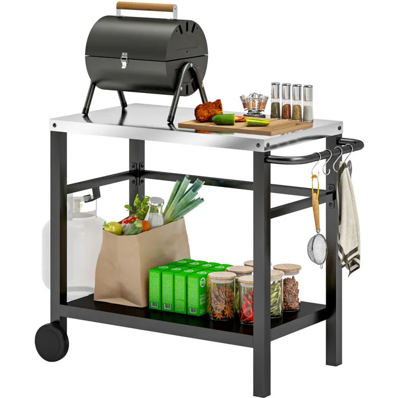Outsunny Bbq Table with Shelf, Barbecue Station, Charcoal Grey