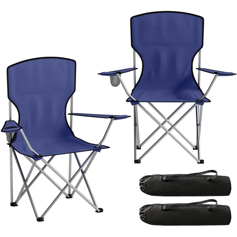 Outsunny Camping Chair Set of 2 Portable Folding Dark Blue