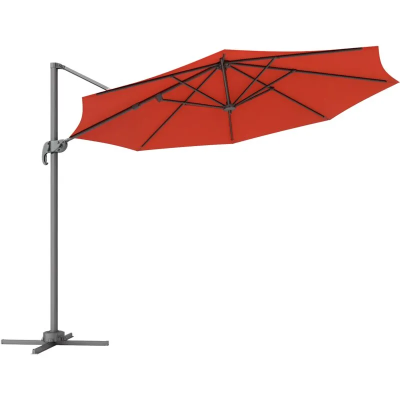 Outsunny Cantilever Roma Parasol 360° Rotation w/ Hand Crank & Base Orange
