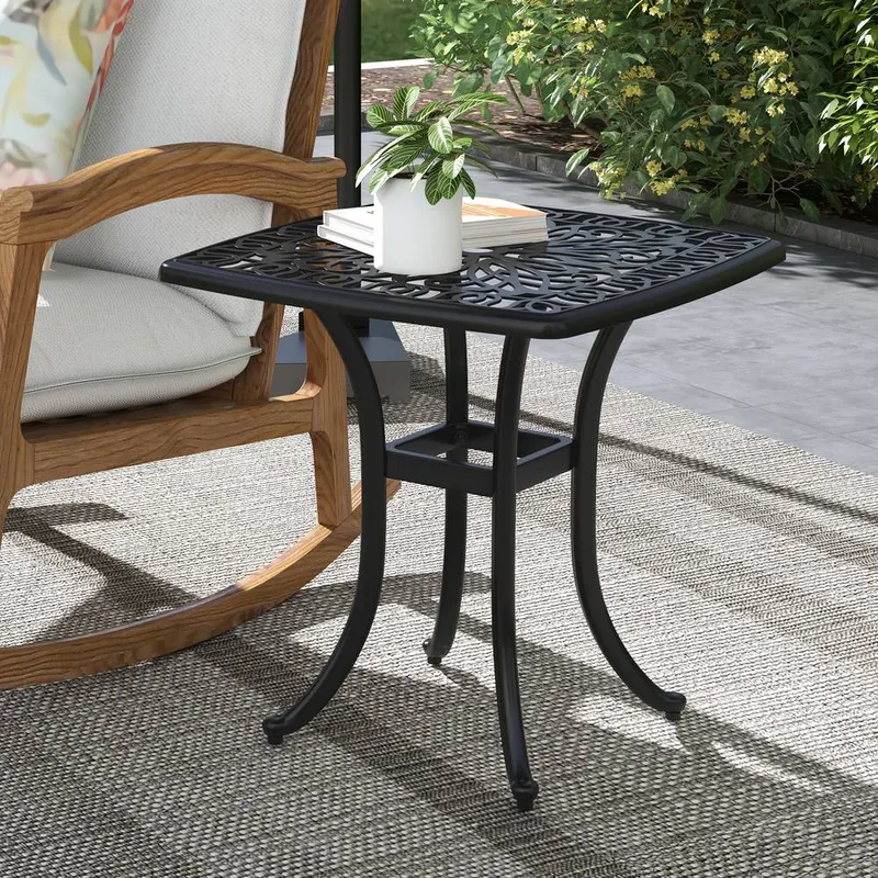 Outsunny Cast Aluminium Bistro Table with Umbrella Hole in Black Black