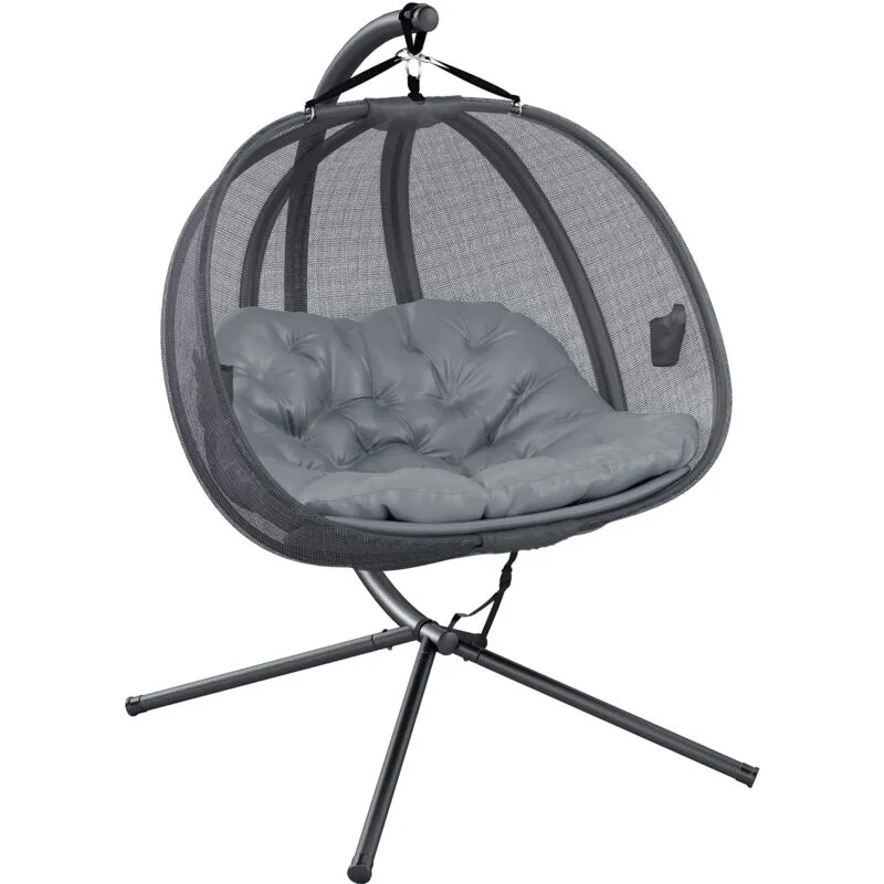 Outsunny Double Hanging Egg Chair 2 Seaters Swing Hammock w/ Cushion Grey