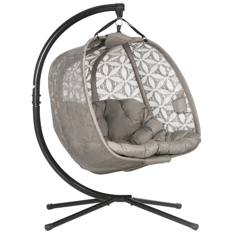 Outsunny Double Hanging Swing Chair w/ Stand & Cup Holders in Brown Brown