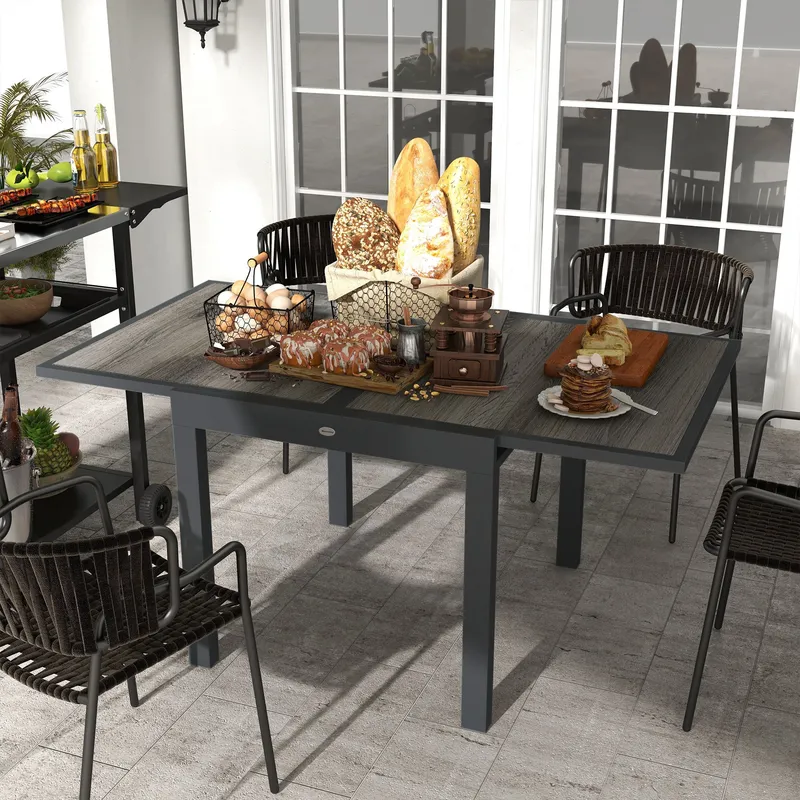 Outsunny Extendable Outdoor Dining Table Aluminium Rectangle Patio Table in Grey Grey