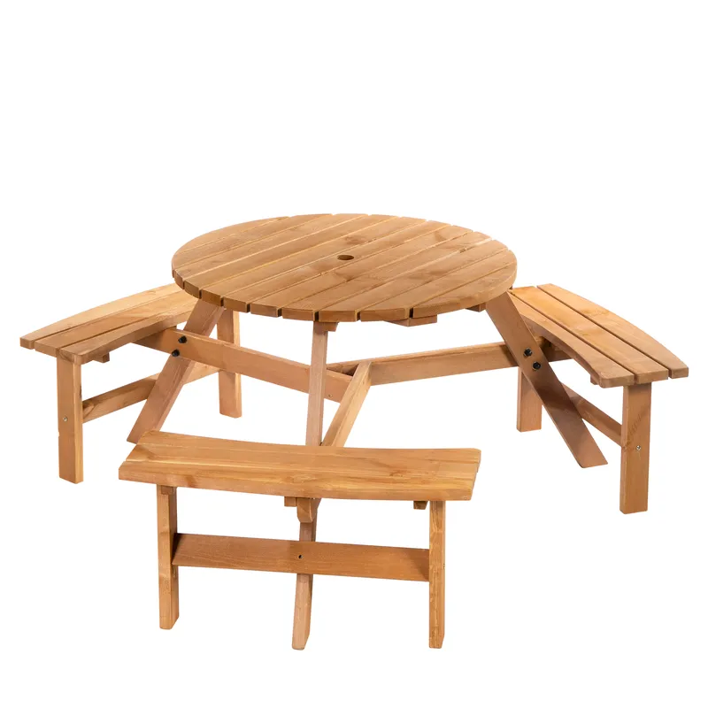 Outsunny 6 Person Fir Wood Table Bench Set Outdoor Garden Patio, Brown in Natural Natural