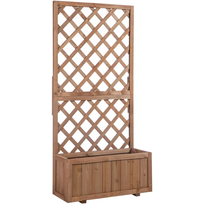 Outsunny Flower Stand Plant Shelf Outdoor Pine w/ Trough Planter Orange