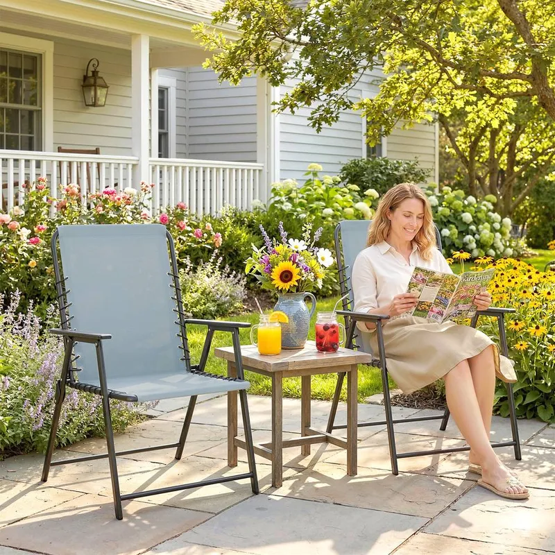 Outsunny Folding Garden Chairs, Outdoor Chairs Set of 2, Light Grey Light Grey