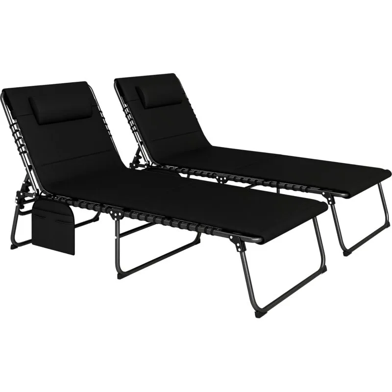 Outsunny Folding Sun Loungers Set of 2, Reclining Sun Bed, Black