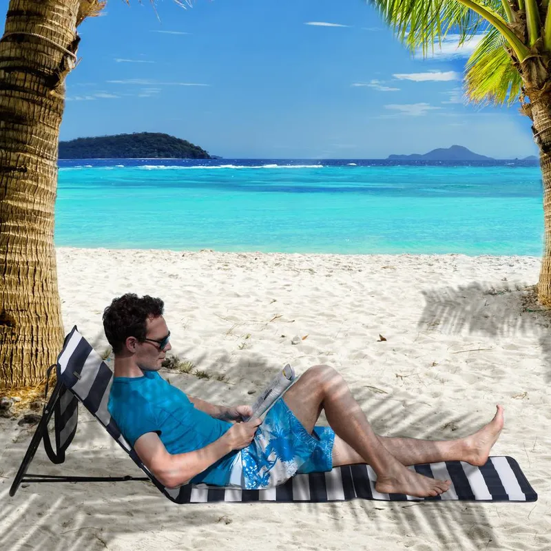 Outsunny Garden Beach Chair Mat, Sun Lounger Seats with Adjustable Back in Blue Blue