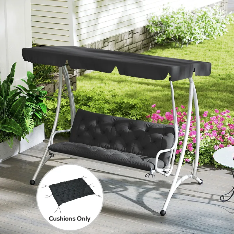 Outsunny Garden Bench Cushion Outdoor Seat Pad with Ties in Black Black