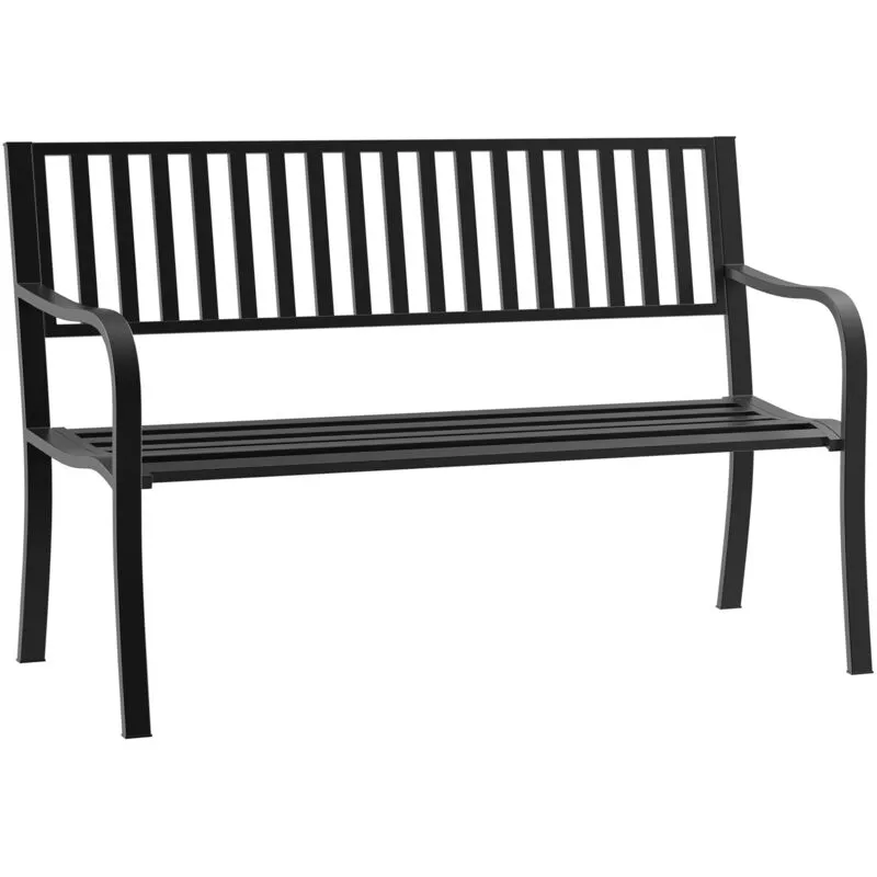 Outsunny Garden Bench, Metal Outdoor Patio Garden Loveseat, Black