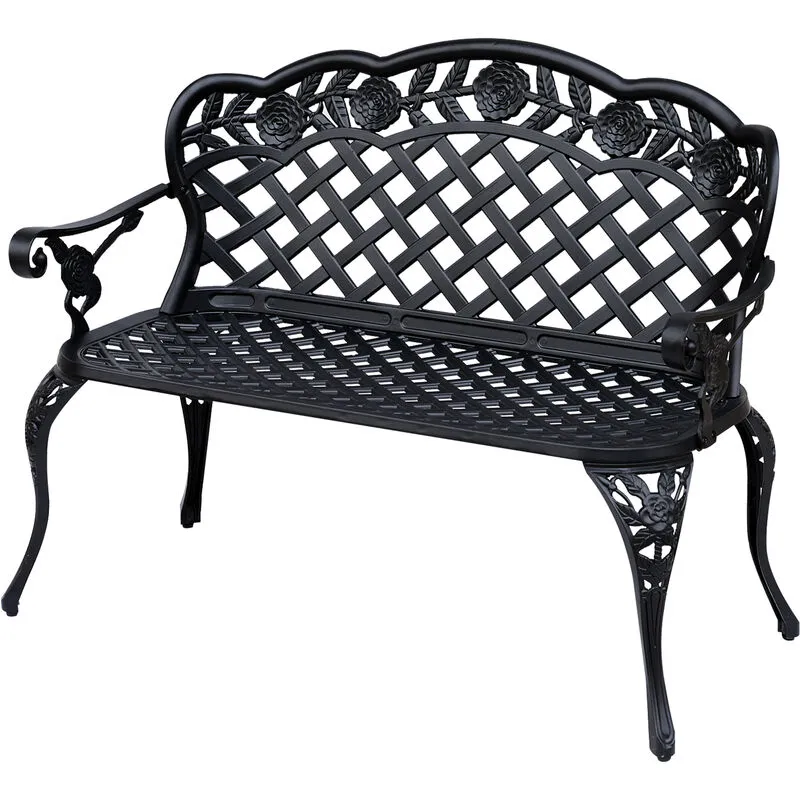 Outsunny Garden Bench Park Chair Cast Aluminium Outdoor 2-seater Outdoor Black