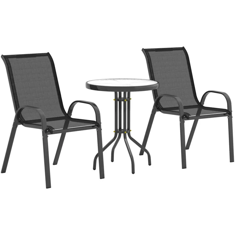 Outsunny Garden Bistro Set, Small Garden Set w/ Stackable Chairs, Black