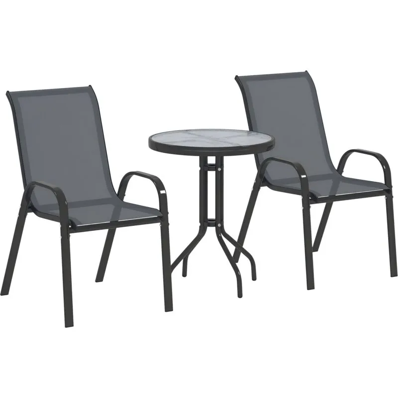 Outsunny Garden Bistro Set, Small Garden Set w/ Stackable Chairs, Dark Grey