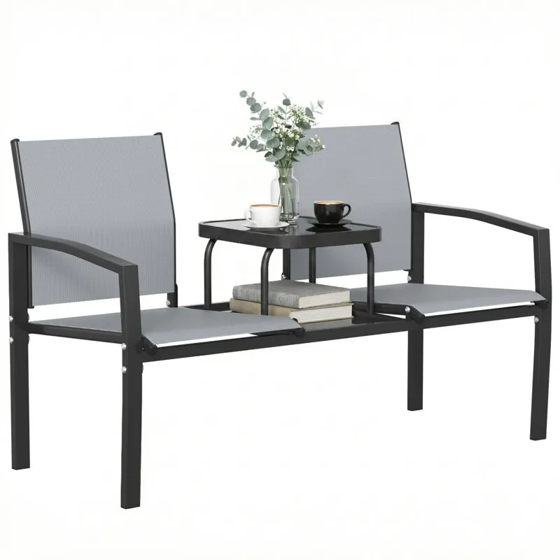 Outsunny Garden Love Seat with 2-Tier Table, 2 Seater Jack & Jill Loveseat
