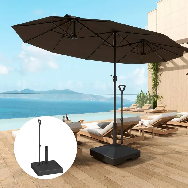 Outsunny Garden Parasol Base Parasol Stand, Sand/Water Filled, Black Black