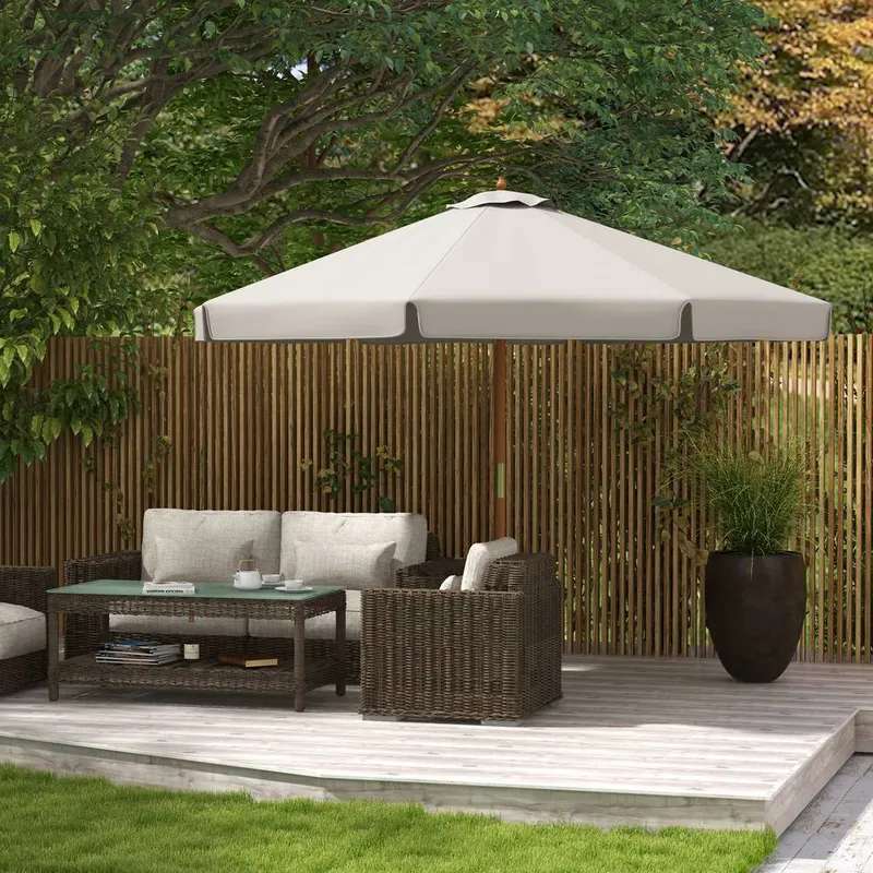 Outsunny Garden Parasol Patio Umbrella with Ruffles Grey Grey