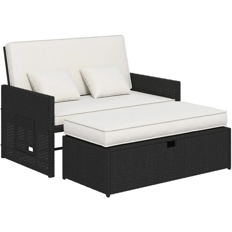 Outsunny Garden Rattan Furniture Set 2 Seater Patio Sun Lounger Daybed Cream