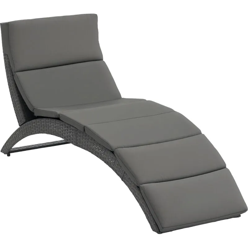 Outsunny Garden Rattan Sun Lounger Foldable Patio Chaise Chair Grey