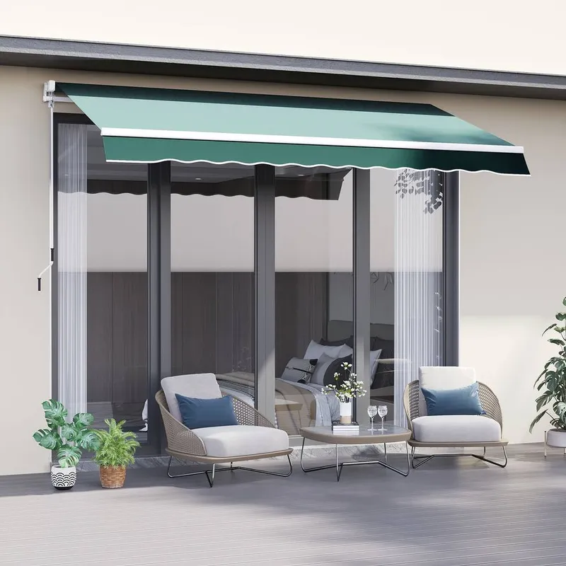 Outsunny Garden Sun Shade Canopy Retractable Awning in Green Green