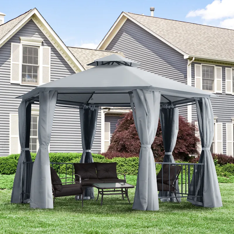Outsunny Gazebo Canopy 2 Tier Patio Shelter Steel for Garden in Grey Grey