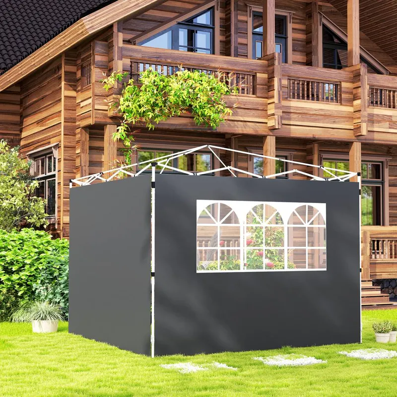 Outsunny Gazebo Replacement Exchangeable Wall Panels w/ Window, Dark Grey Dark Grey
