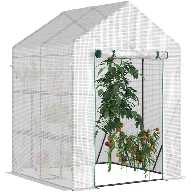 Outsunny Greenhouse for Outdoor, Portable Gardening Plant Grow House in White White