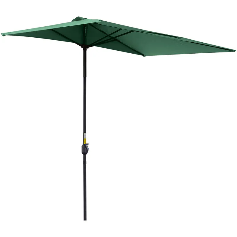 Outsunny - Half Round Parasol Garden Sun Umbrella Metal w/ Crank Green