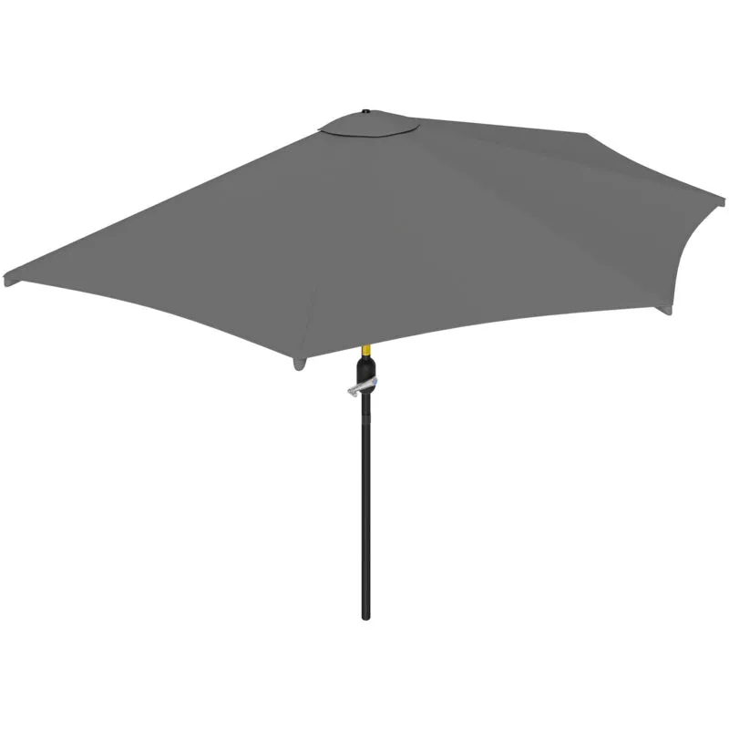 Outsunny Half Round Parasol Garden Sun Umbrella Metal w/ Crank Grey