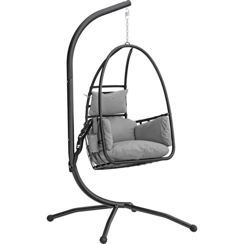 Outsunny Hanging Egg Chair, Swinging Hammock Chair with Stand, Dark Grey