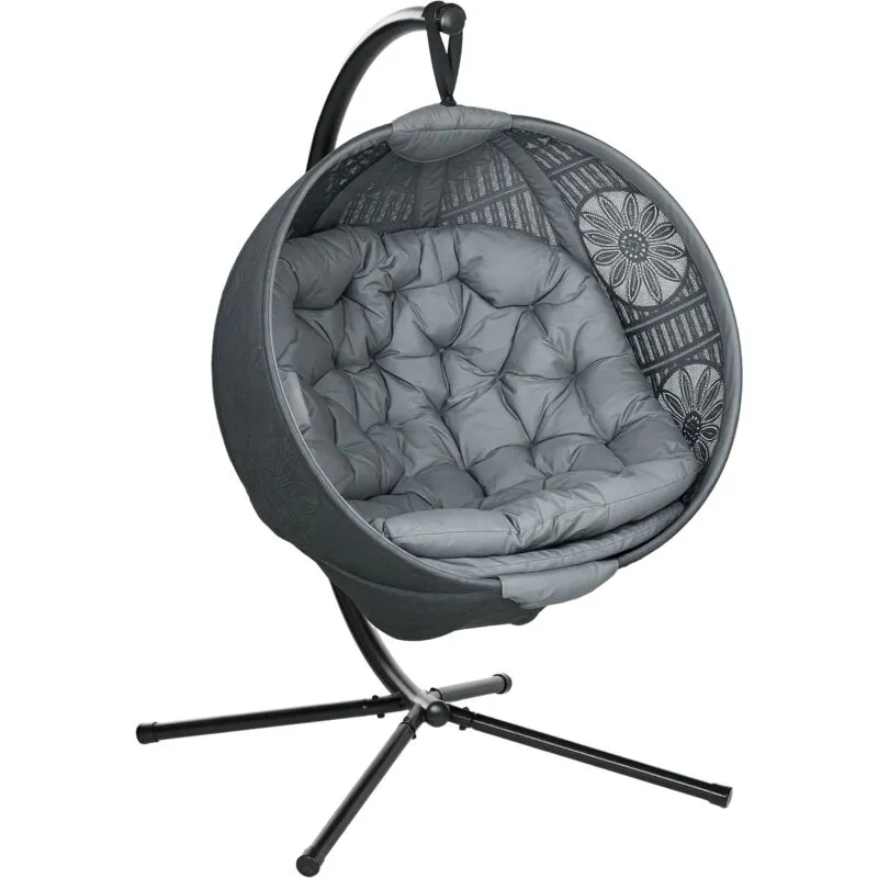 Outsunny - Hanging Swing Chair w/ Metal Stand & Side Pocket, Charcoal Grey