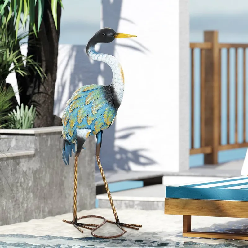 Outsunny Heron Garden Statue, Metal Garden Gift with Stakes, Multi-Colour
