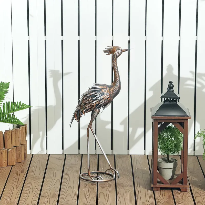 Outsunny Heron Garden Statue, Metal Garden Gift with Stakes, Silver Tone Silver