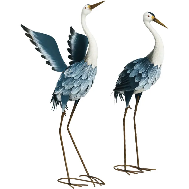 Outsunny Heron Garden Statues, Metal Garden Gift with Stakes, Blue & White