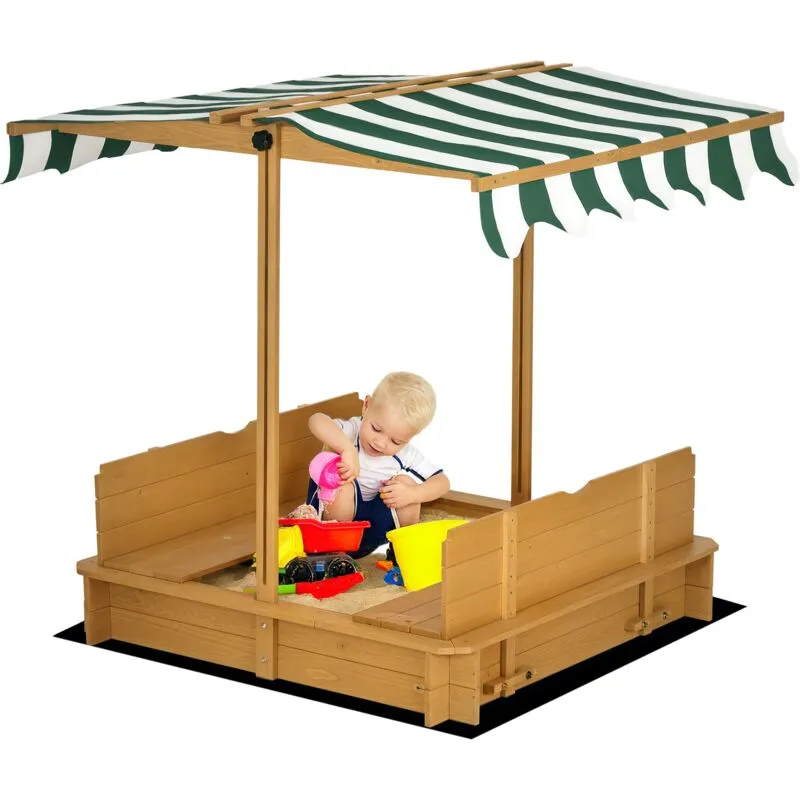 Outsunny Kids Square Wooden Sandpit Children Cabana Sandbox Outdoor Playset in Green Green
