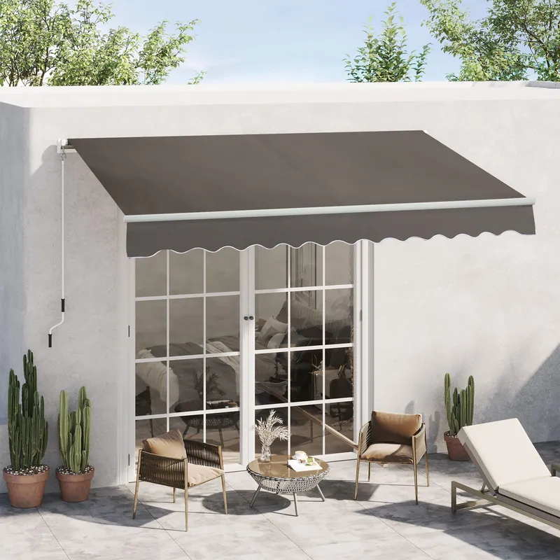 Outsunny Manual Retractable Awning Garden Shelter Canopy in Grey Grey