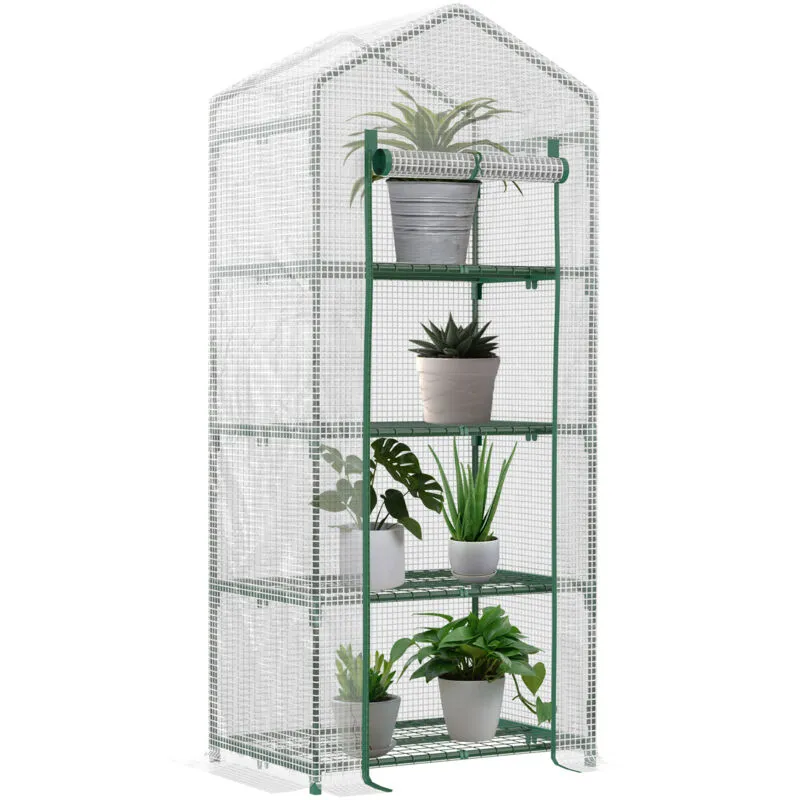 Outsunny - Mini Greenhouse 4-Tier Portable Plant House Shed pe Cover White