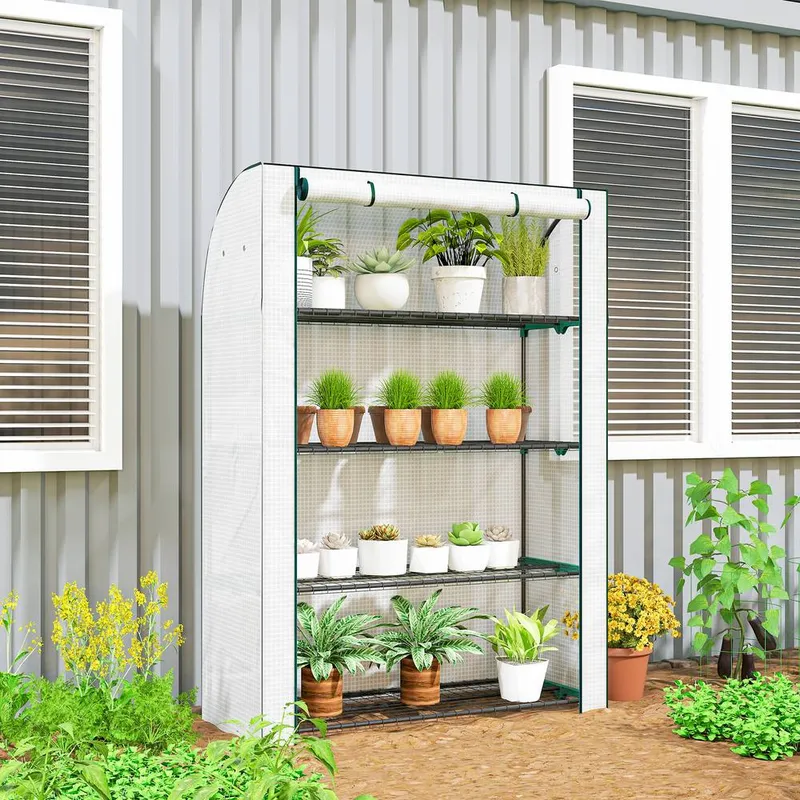Outsunny Mini Greenhouse Indoor Outdoor Green House with PE Cover, White
