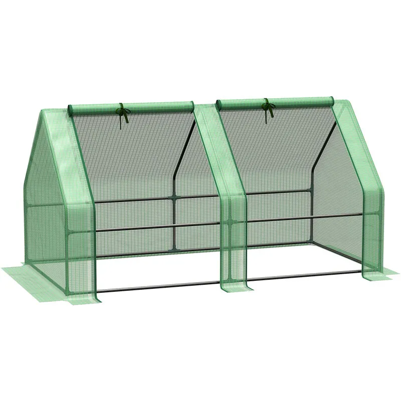 Outsunny Mini Small Greenhouse with Steel Frame & PE Cover & Window in Green Green