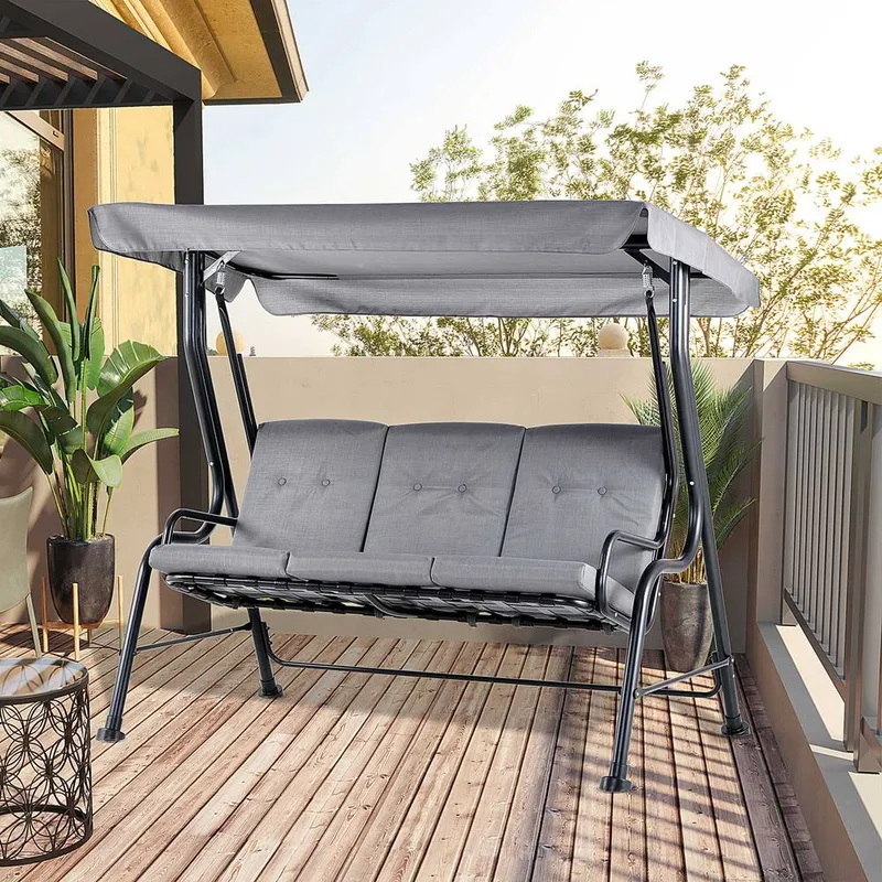 Outsunny Outdoor 3-person Garden Metal Padded Porch Swing Chair Bench in Grey Grey
