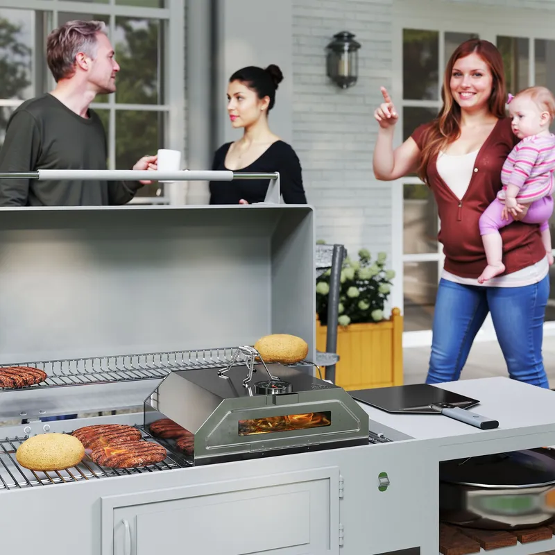 Outsunny Outdoor Bbq Pizza Oven with Thermometer for Gas/Charcoal Bbq Grills in Silver Silver
