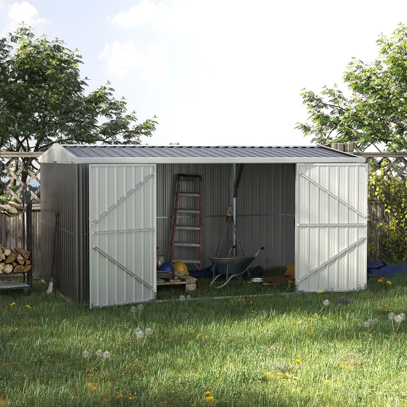 Outsunny Outdoor Garden Storage Shed Steel Tool Storage Box for Backyard in Grey Grey